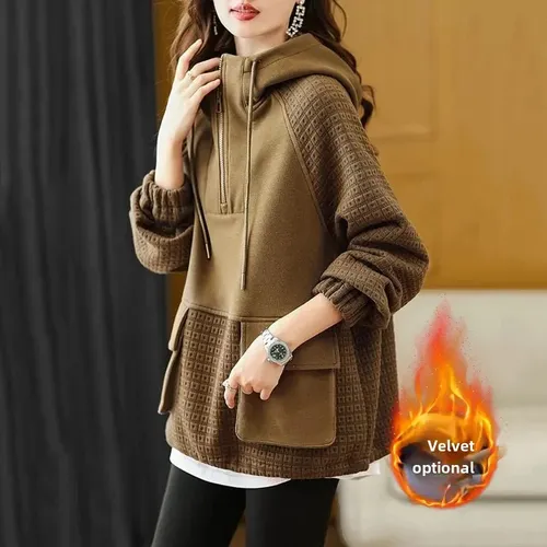 Sudadera Con Capucha Y Cremallera Color Block Para Mujer