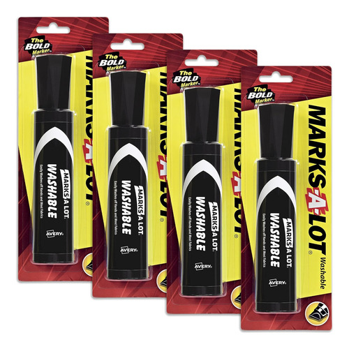 Marks Lot Jumbo Marcador Lavable Negro, Punta De Cincel...