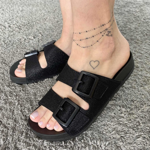 Imagem 2 de 4 de Birken Rasteira Chinelo Flat Moleca Com Fivelas.