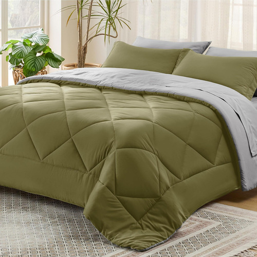 Bedsure Juego De Edredón Queen Verde Oliva - Cama Queen Reve