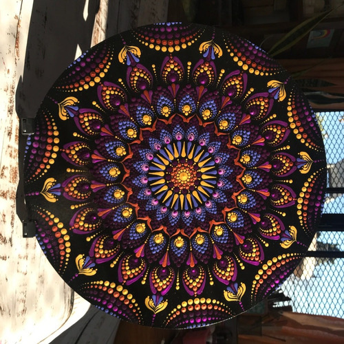 Cuadro Mandala Pintado A Mano Puntillismo 40cm Artesanal