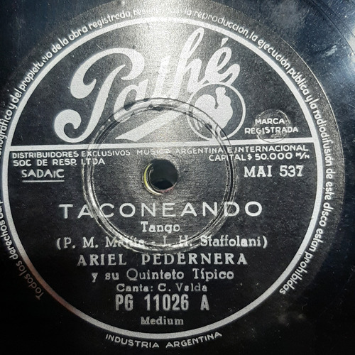 Pasta Ariel Pedernera Quinteto Tipico C Valda Pathe C547