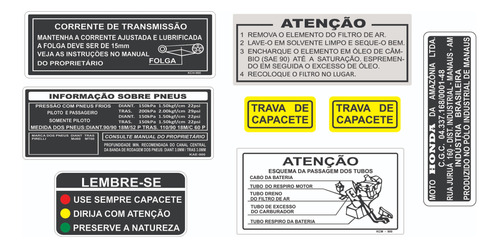 Adesivos  Advertência Honda Cg 125 Today 1992 92