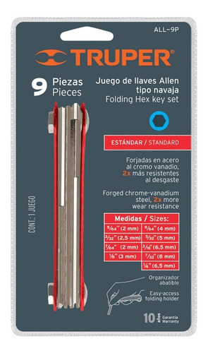 Llaves Allen Std T. Navaja Lamina 9 Pz Truper - 15566