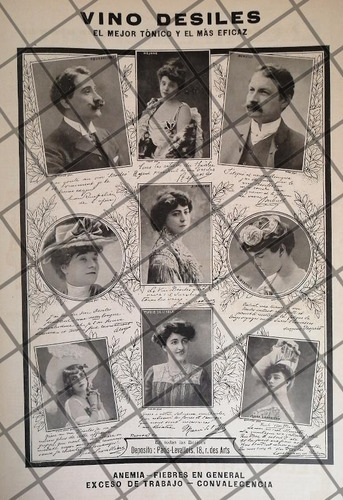 Cartel Publicitario Vino Desiles Y Cantantes De Opera 1907