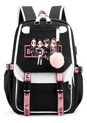 Mochila Juvenil Coreana Kpop Blackpink Con Puerto Usb