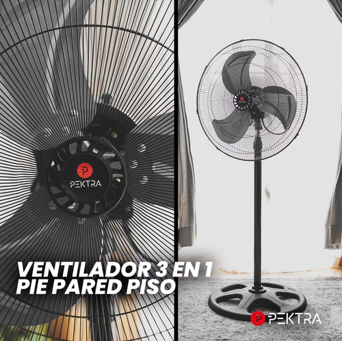 Imagen 4 de 9 de Ventilador 3 En 1 Pektra 20p 3 Aspas Metalico Pie Pared Piso