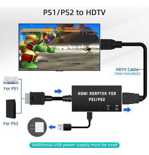 Adaptador Hdmi Para Ps1 Ps2 Conmutación 480p 720p 43 169