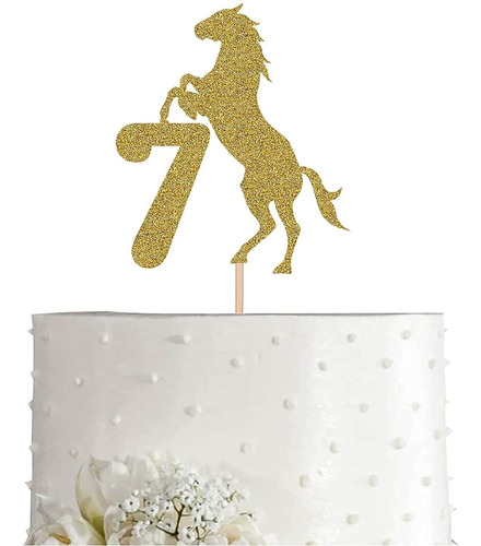 Decoración De Pastel Con 7 Caballos De Oro Con Purpurina Par