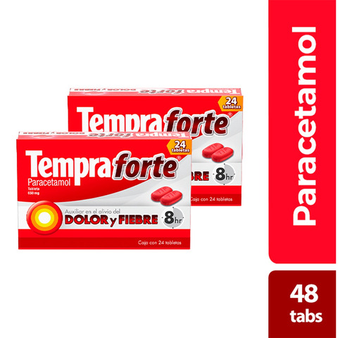 Pack 2 Cajas De Tempra Forte Paracetamol 650mg De 24 Uni C/u