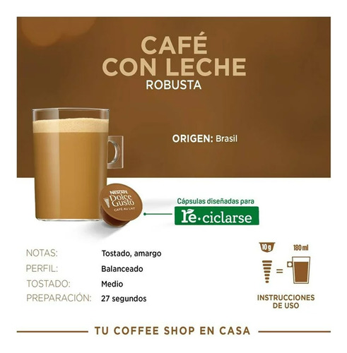 Cápsulas De Café Nescafé Dolce Gusto Café Con Leche 16 Pzs.