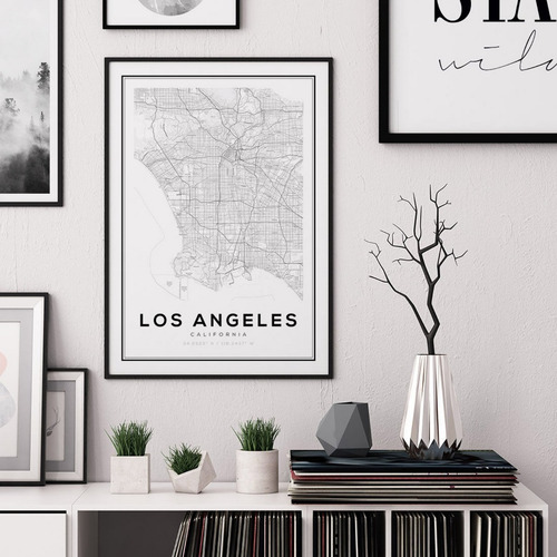Cuadro Modernos Marco Y Vidrio 30x40 Mapa Los Angeles