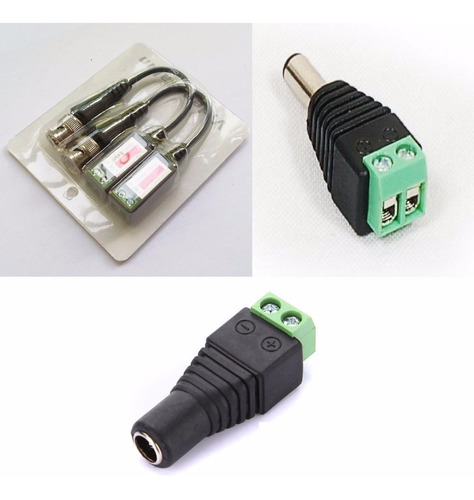 Kit Par Video Balun + Adaptadores Macho/hembra 5.5/2.1mm