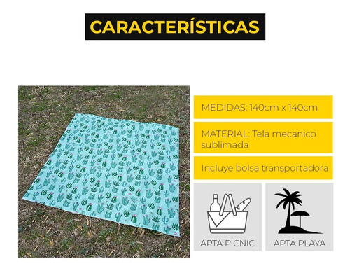 Imagen 6 de 7 de Lona Playera Lona Picnic Con Bolsa 140x140 Cactus Y Crasas