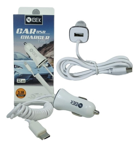 Cargador Auto 12v Ibek 3.1a Cable Usb Tipo C + 1 Usb