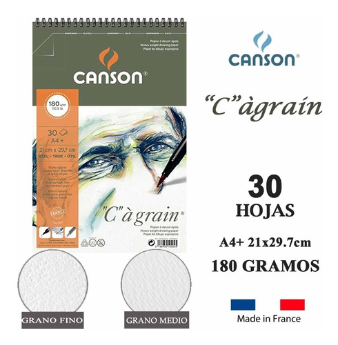 Block Arte Papel Dibujo Canson C À Grain 180g A4+21x29.7cm