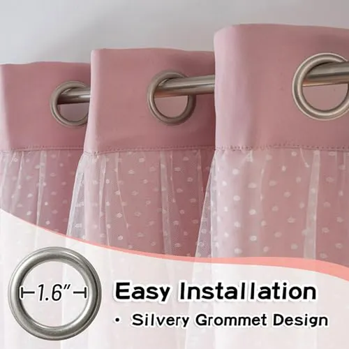 Cortinas Rosadas Para Habitación De Niñas 84 Doble Capa - 5