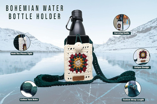 Soporte De Botellas De Agua De Macramé Correa Larga Aj...
