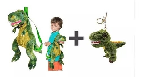 Mochila Dinosaurio Peluche T-rex Niños + Llavero Mini Dino