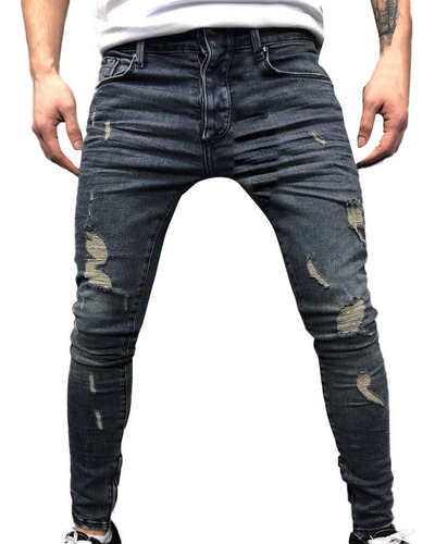 U1 Jeans Hombre Otoño Denim Algodón Recto Ripped Hole 7938