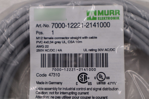 Murr Elektronik 7000-12221-2141000 Cordset M12 Femal Ccw