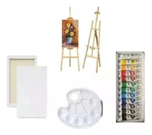 Set De Pintura Arte Acrílicos Atril +bastidor Envío Gratis