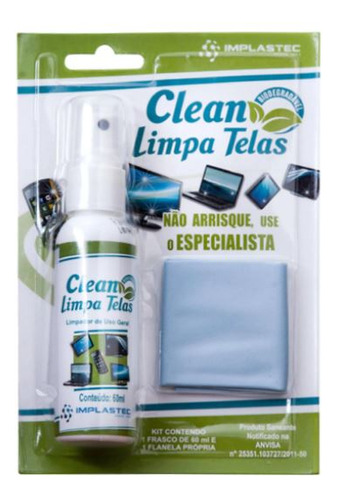 Limpa Telas Spray 60ml C/ Flanela Notebook Tela Celular Tv