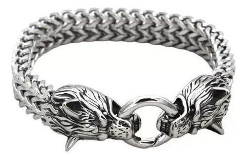 Pulsera Hombre Acero Inoxidable Cabeza Lobo Nórdico Vikingo