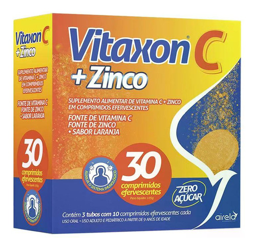 Vitaxon C 1g Zinco Cp Eferv Com 30 Laranja - Vitam C + Zinco