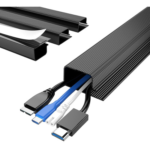 Juego de 4 cables para gestión de cables debajo del computadora, canal J de 4x 41cm, funda de cable de 4x 41cm, organizador de cables autoadhesivo para gestión de cables de