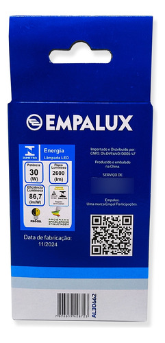 Kit 3 Lâmpadas Bulbo Led Bivolt 30w 6.5k 2600lm E27- Al30662 Branco-frio
