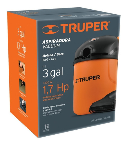 Imagen 3 de 3 de Aspiradora De tacho Truper ASPI-03 11L naranja y negra 120V 60Hz