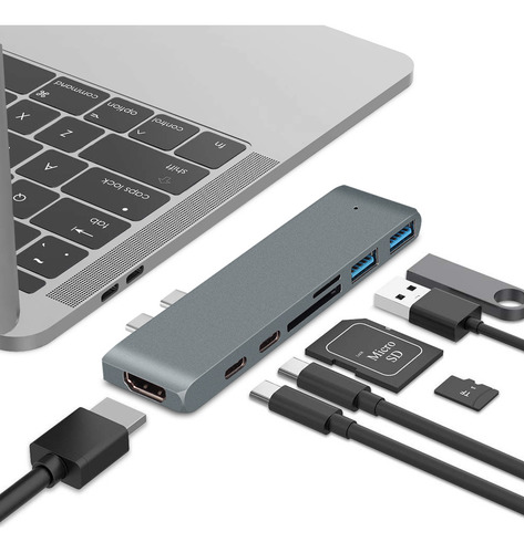 Adaptador Para Macbook Pro Air M1 4k Usb Hub C 7 Em 1 Cor Cinza