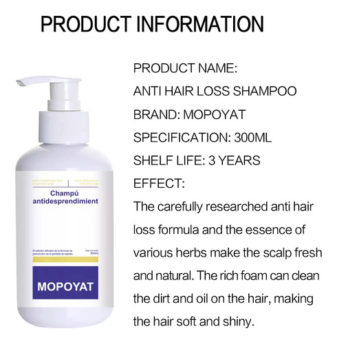 Mopoyat Champú Anticaída 300ml Trata La Caspa Intensa