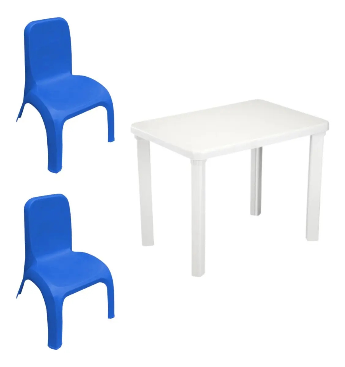 Kit Mesa Plástica Infantil Branca E 2 Cadeiras Azul