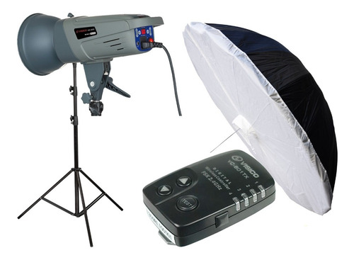 Imagen 3 de 10 de Kit Flash Estudio 300w Sombrilla 180cm Pie Newborn Visico