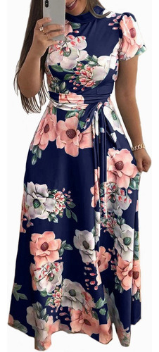 Vestido Mujer Estampado Floral Manga Corta