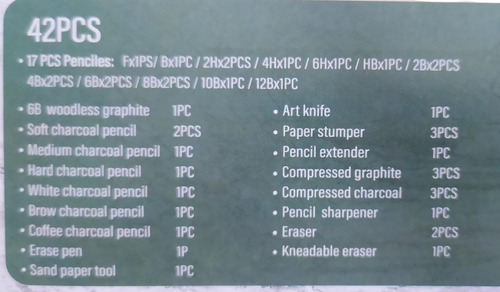 Imagen 3 de 3 de Kit Completo Dibujo Lápices Arte Profes 42 Pcs C/ Estuche