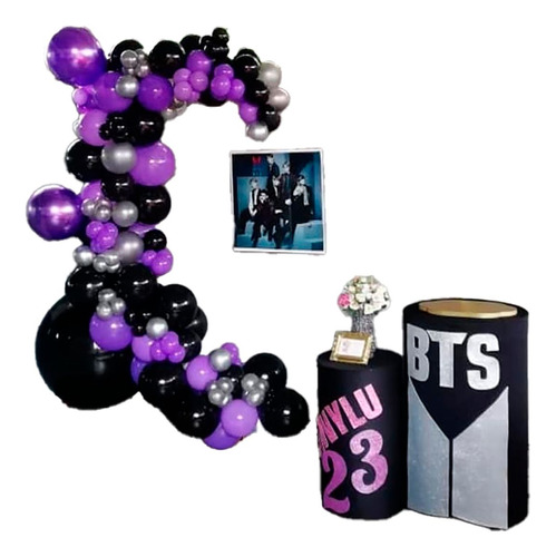 Arco De Globos Morado Negro Plateado Pop Coreano Bts