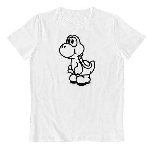 Dtf - Polera Blanca Algodon - Yoshi Yoshi Wolrd Nintendo B/n