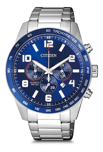 Reloj Citizen Hombre An8161-50l Acero Cronografo Color de la malla Plateado Color del bisel Azul Color del fondo Azul