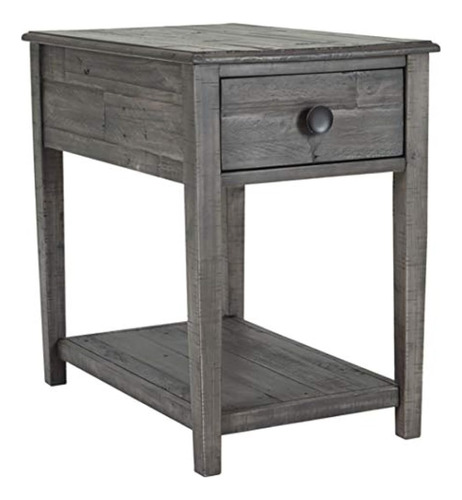 Mesa Auxiliar Con Gaveta De Madera Color Gris 2 Niveles.