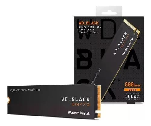 Disco sólido SSD 500 gb Wd Black Sn770 M.2 2280 Pcie Nvme Wds500G3x0e lee 5000 mb y escribe 4000 mb
