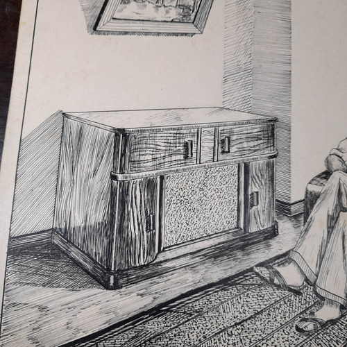 Imagem 4 de 9 de Pintura Desenho Nanquim Bico De Pena Datado 1953 Sem Moldura