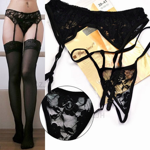 Imagen 3 de 9 de Lencería Sexy Portaligas + Medias Antidesliz + Bragas
