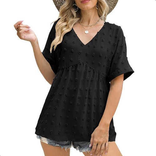 Blusa De Mujer Playera Casual V-cuello  Suelta Mujer