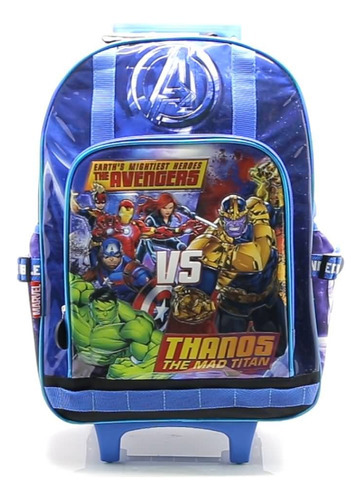 Mochila Escolar Avengers Marvel Iron Man Hulk Poder Carro Color Azul Diseño de la tela Liso
