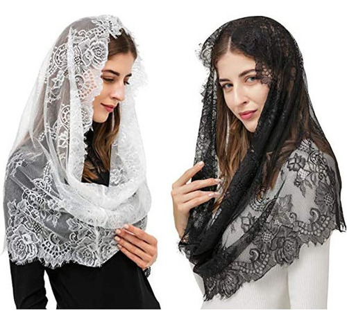 2 Piezas De Encaje, Mantilla, Velo Católico, Velo De Iglesia