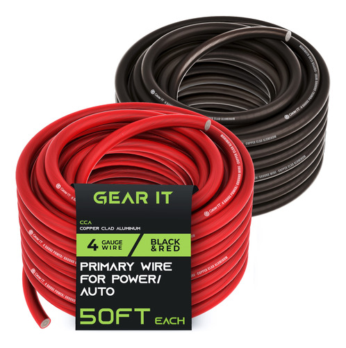 Gearit Cable De Calibre 4 (50 Pies Cada Uno, Negro/rojo Tran