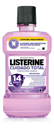 Enjuague bucal Listerine cuidado total frescura suave sin alcohol 500ml